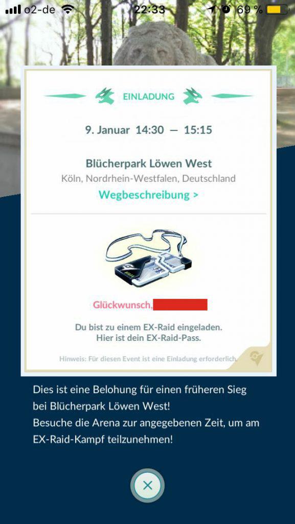 Pokémon GO EX Raid 9. Januar