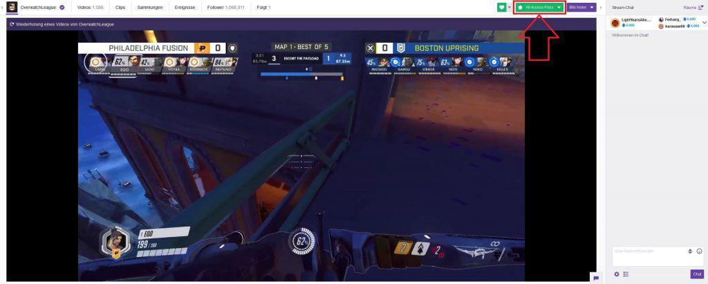 Overwatch League Twitch Screenshot Boston gegen Philly All Access Pass