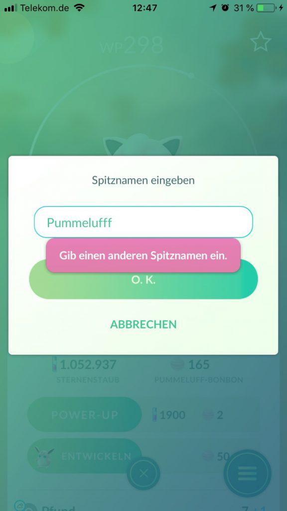 Pokémon GO Spitzname