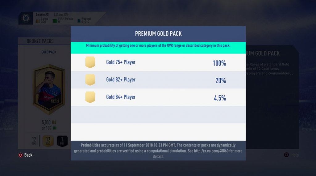 FIFA 19 FUT Pack Wahrscheinlichkeiten