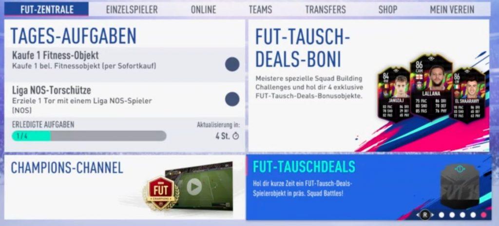 FIFA 19 FUT Swap Deal Hinweis Zentrale