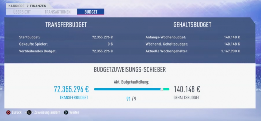 FIFA 19 Karriere Budgetzuweisung