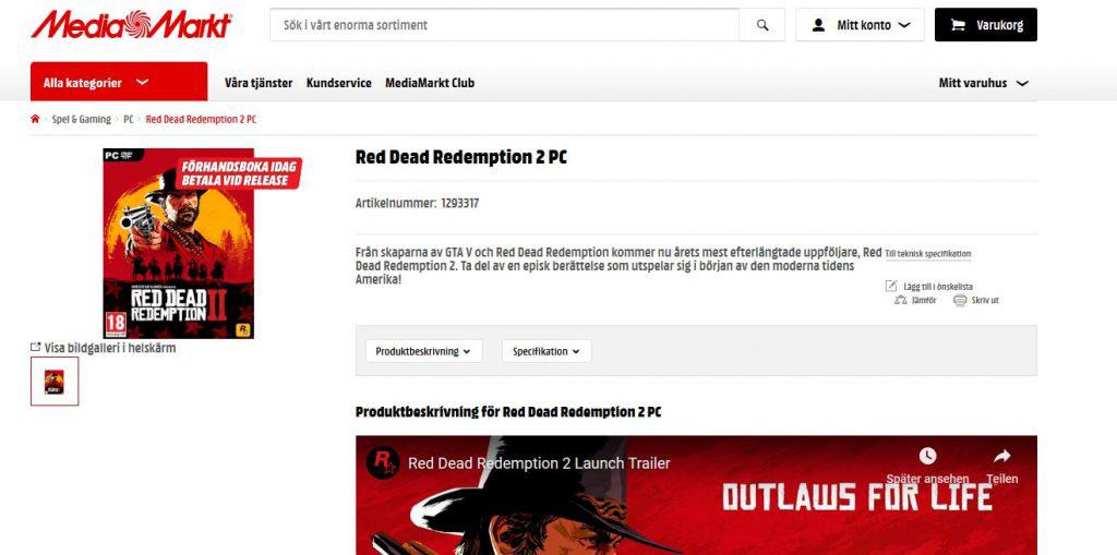 MediaMarkt RDR 2 Listing