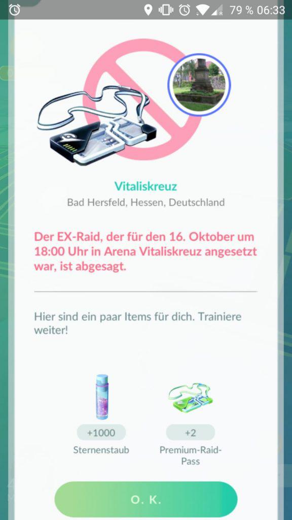 Pokémon go ex raid abbruch