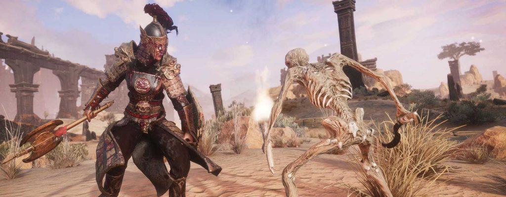 Conan Exiles Khitan DLC Krieger mit Skelett Titel