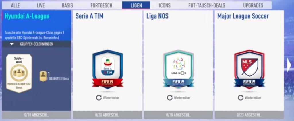 FIFA 19 Liga SBC Guide Übersicht