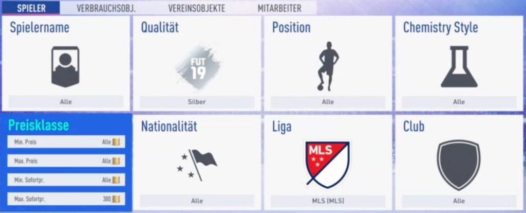 FIFA 19 Liga SBC Guide Suchfilter