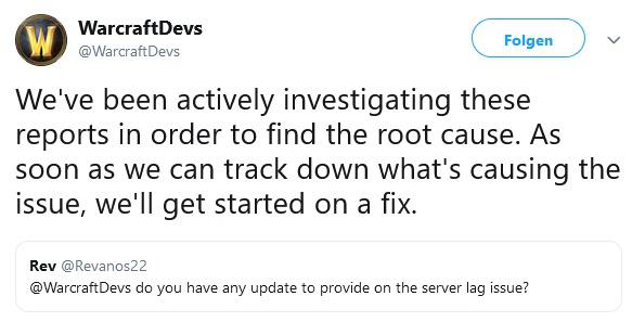 WoW Twitter WarcraftDevs Server Lag Issue