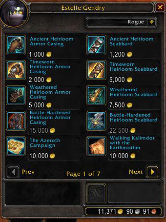 WoW Heirlooms Patch 815 Costs