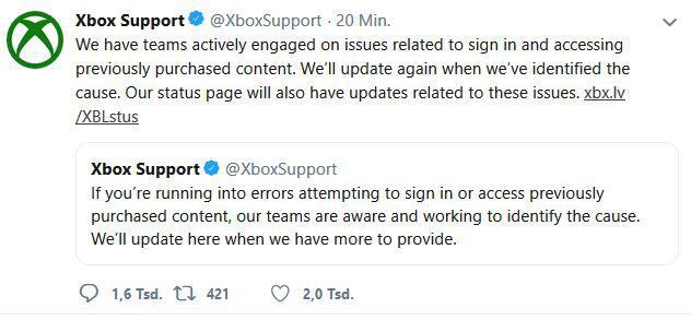 Xbox One Twitter problem Fehler
